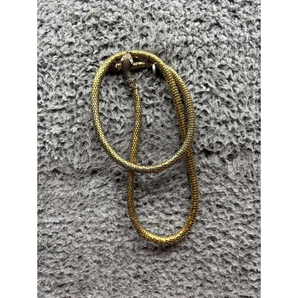Vintage Dl Auld Snake Head Rhinestone Eyes‎ Gold Tone Metal Mesh Adjustable Belt